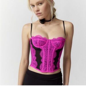 Urban Outfitters Out from Under Modern Love black & pink lace corset top Size S